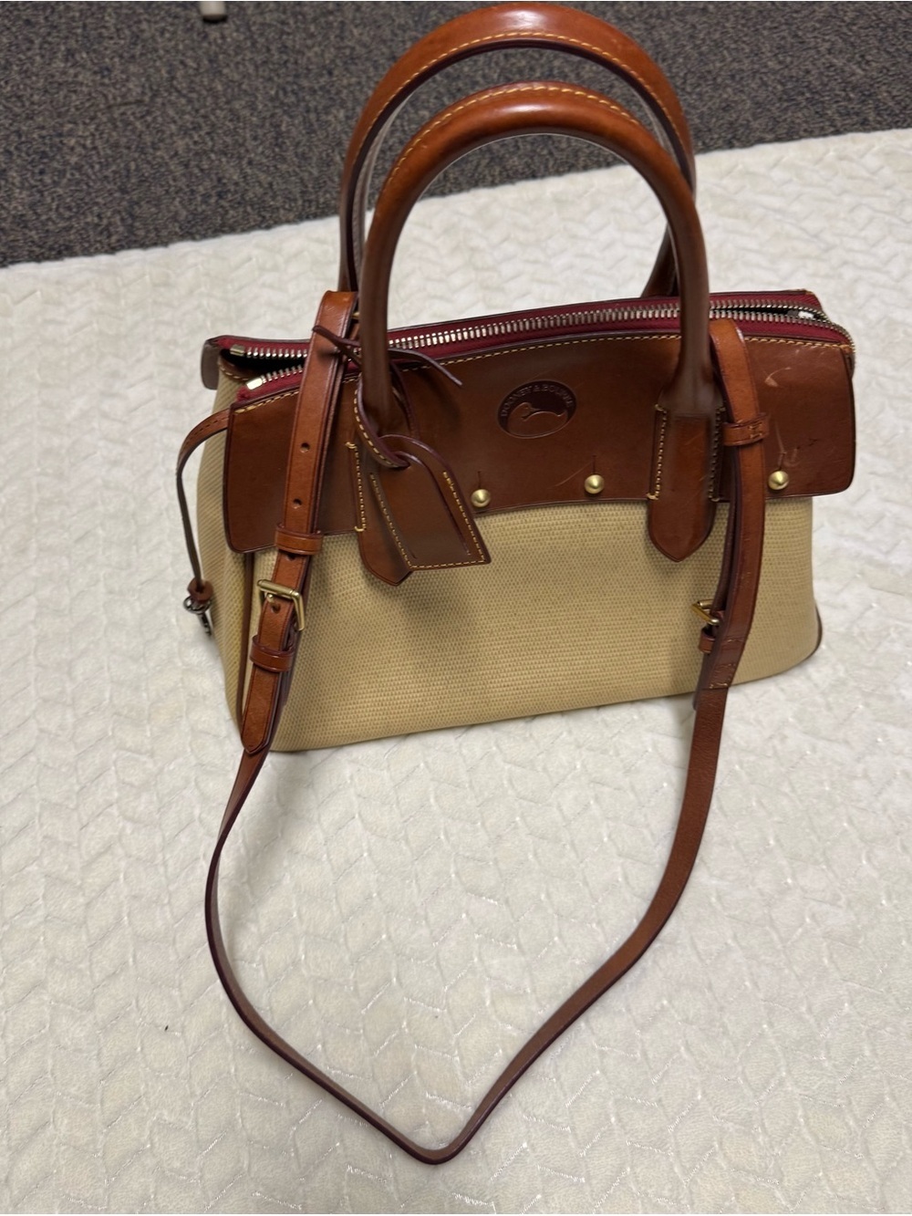 Dooney & Bourke Cream Satchel with Tan Leather Trim - Picture 6 of 15